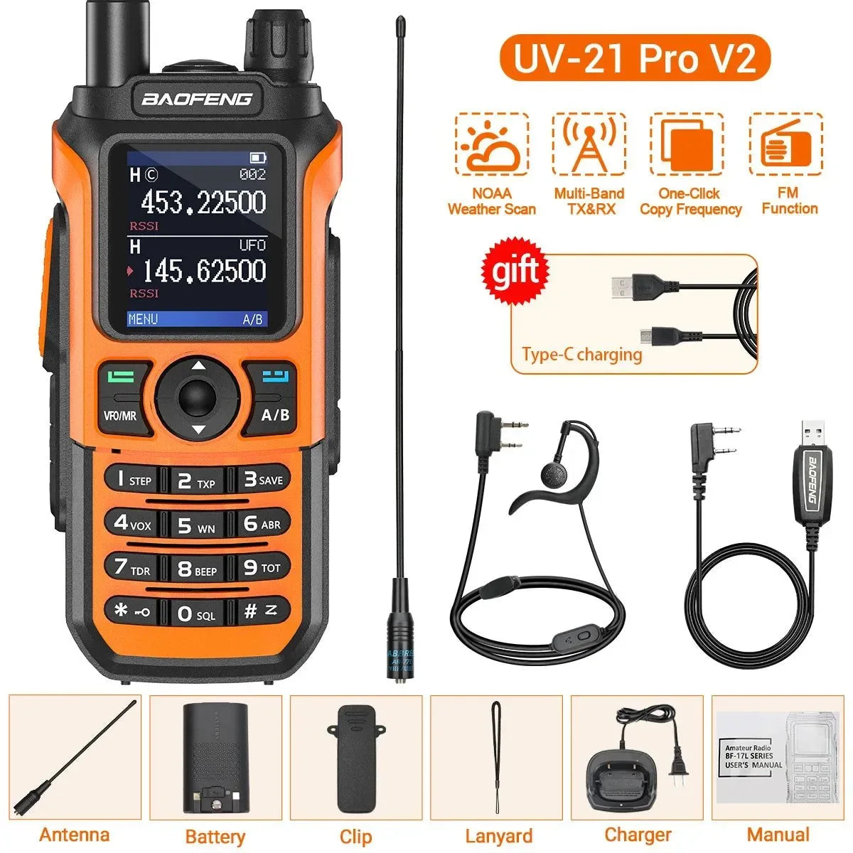 Baofeng UV-21 PRO V2 Walkie Talkie - 16 KM Long Range, TYPE-C Two Way Radio - Trekker Essentials