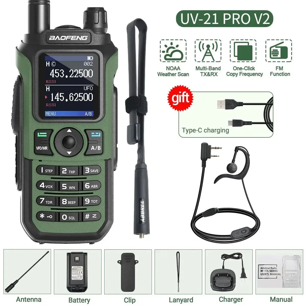 Baofeng UV-21 PRO V2 Walkie Talkie - 16 KM Long Range, TYPE-C Two Way Radio - Trekker Essentials