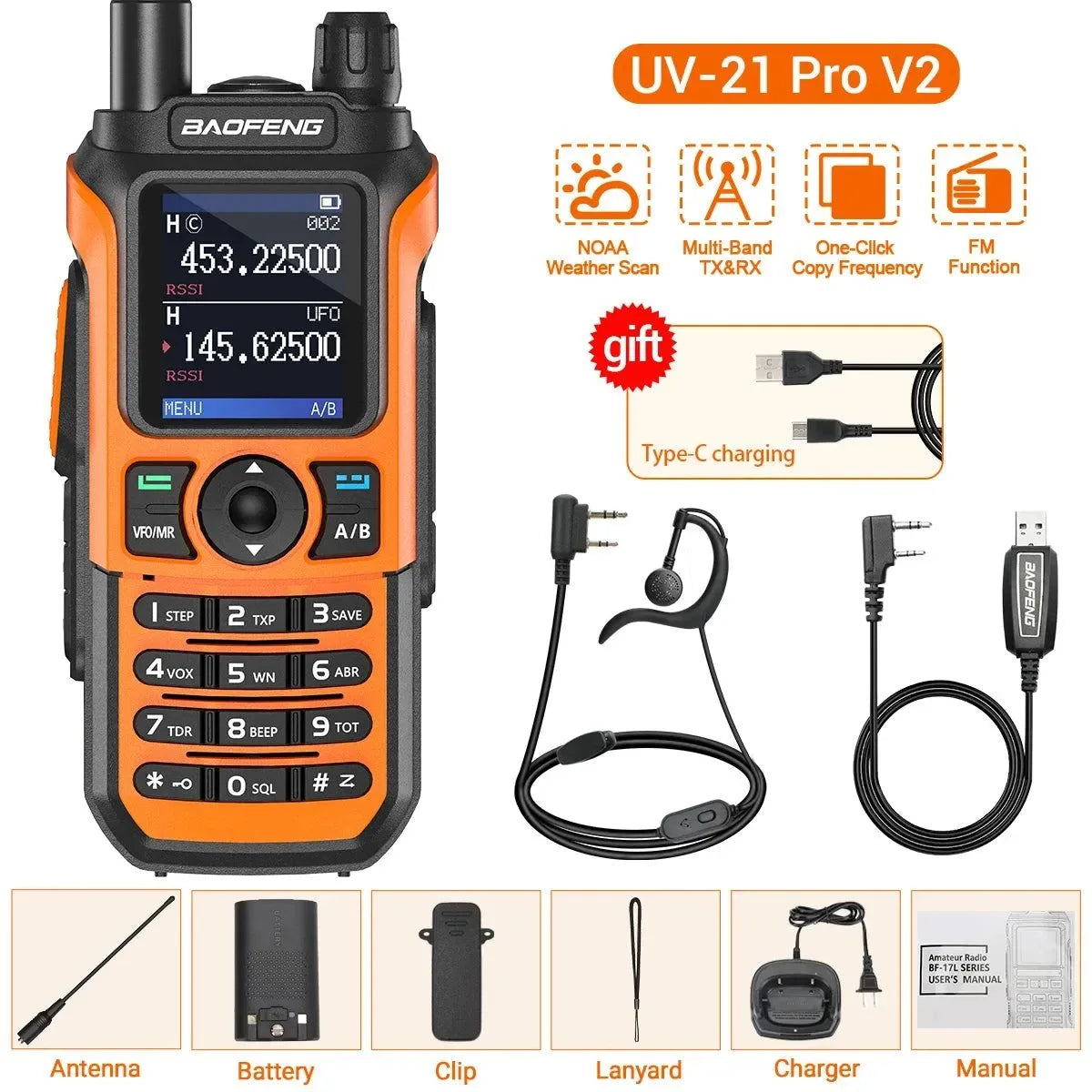 Baofeng UV-21 PRO V2 Walkie Talkie - 16 KM Long Range, TYPE-C Two Way Radio - Trekker Essentials