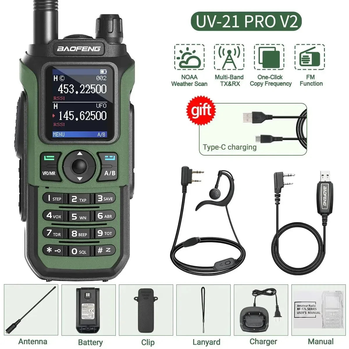Baofeng UV-21 PRO V2 Walkie Talkie - 16 KM Long Range, TYPE-C Two Way Radio - Trekker Essentials