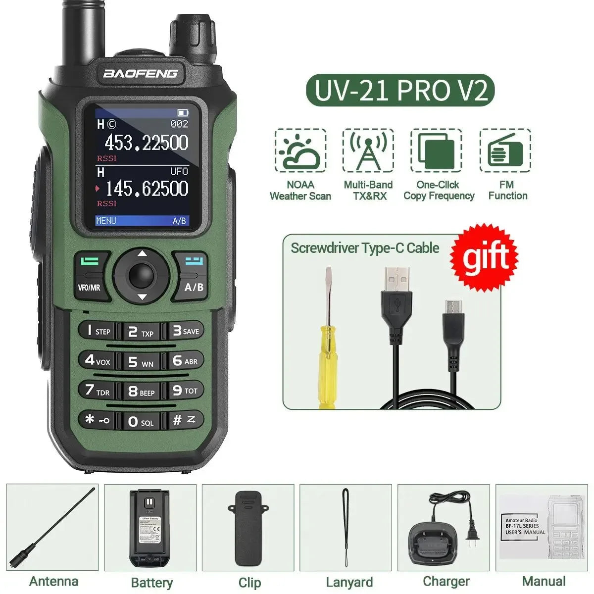 Baofeng UV-21 PRO V2 Walkie Talkie - 16 KM Long Range, TYPE-C Two Way Radio - Trekker Essentials