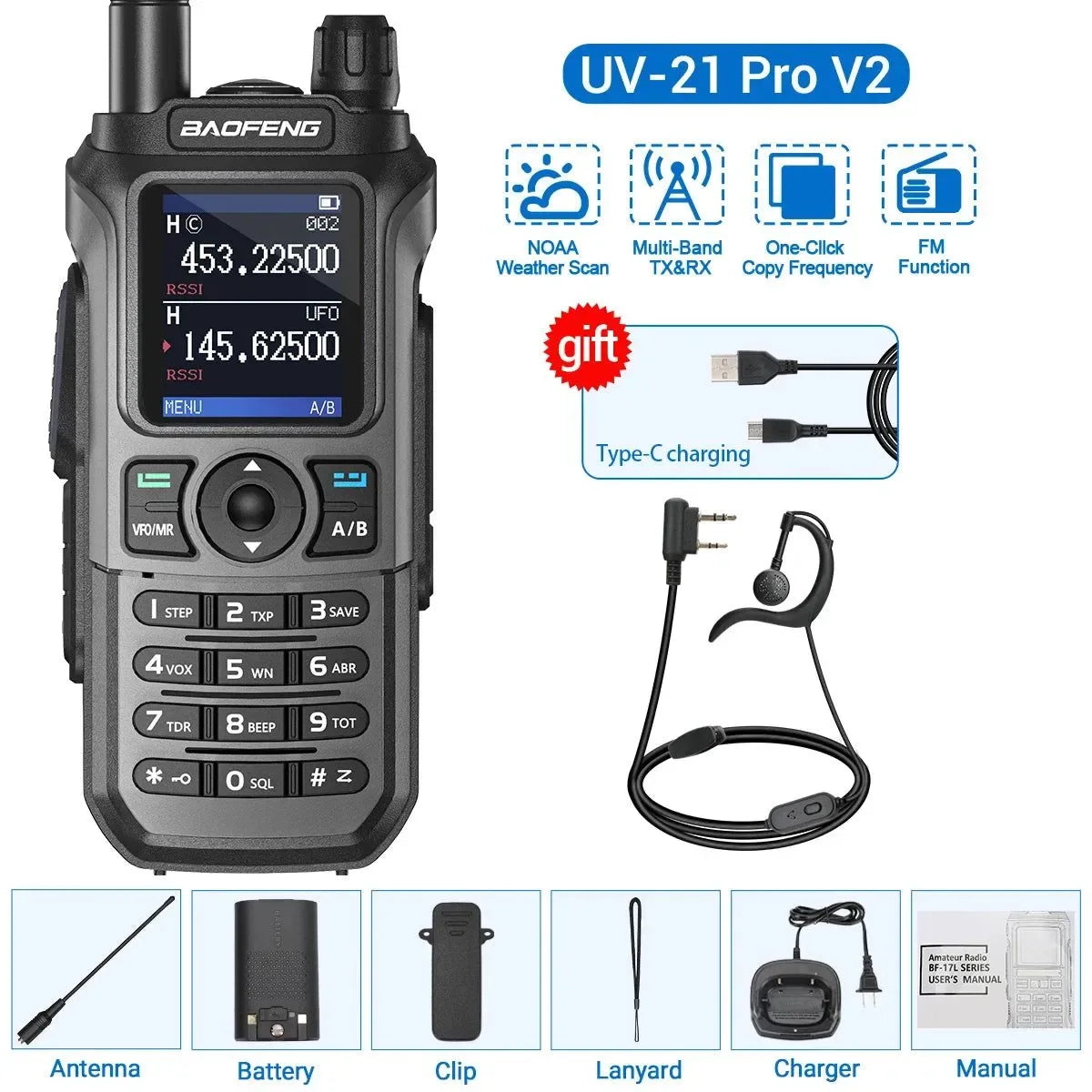 Baofeng UV-21 PRO V2 Walkie Talkie - 16 KM Long Range, TYPE-C Two Way Radio - Trekker Essentials