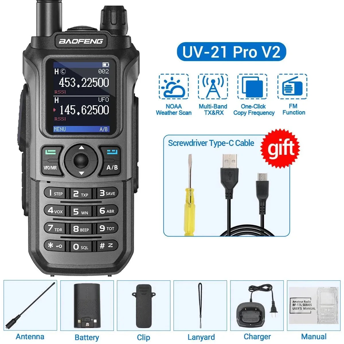 Baofeng UV-21 PRO V2 Walkie Talkie - 16 KM Long Range, TYPE-C Two Way Radio - Trekker Essentials