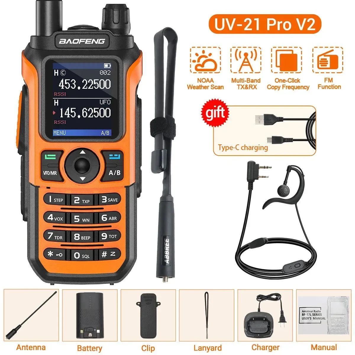 Baofeng UV-21 PRO V2 Walkie Talkie - 16 KM Long Range, TYPE-C Two Way Radio - Trekker Essentials
