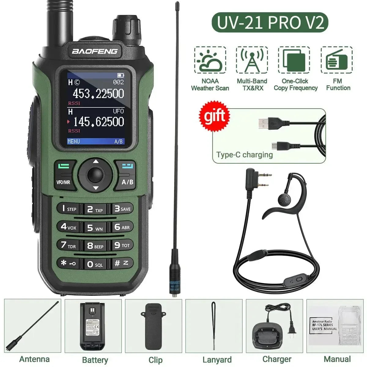 Baofeng UV-21 PRO V2 Walkie Talkie - 16 KM Long Range, TYPE-C Two Way Radio - Trekker Essentials