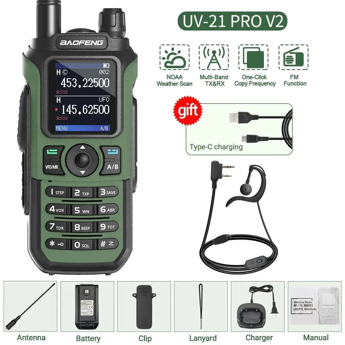 Baofeng UV-21 PRO V2 Walkie Talkie - 16 KM Long Range, TYPE-C Two Way Radio - Trekker Essentials
