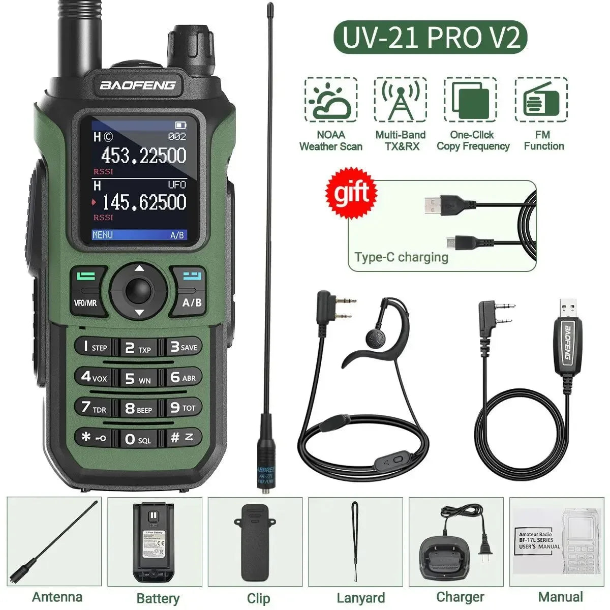 Baofeng UV-21 PRO V2 Walkie Talkie - 16 KM Long Range, TYPE-C Two Way Radio - Trekker Essentials