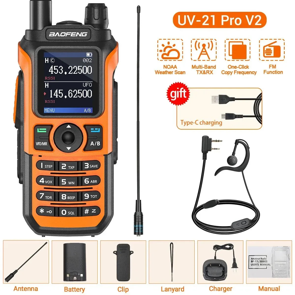 Baofeng UV-21 PRO V2 Walkie Talkie - 16 KM Long Range, TYPE-C Two Way Radio - Trekker Essentials