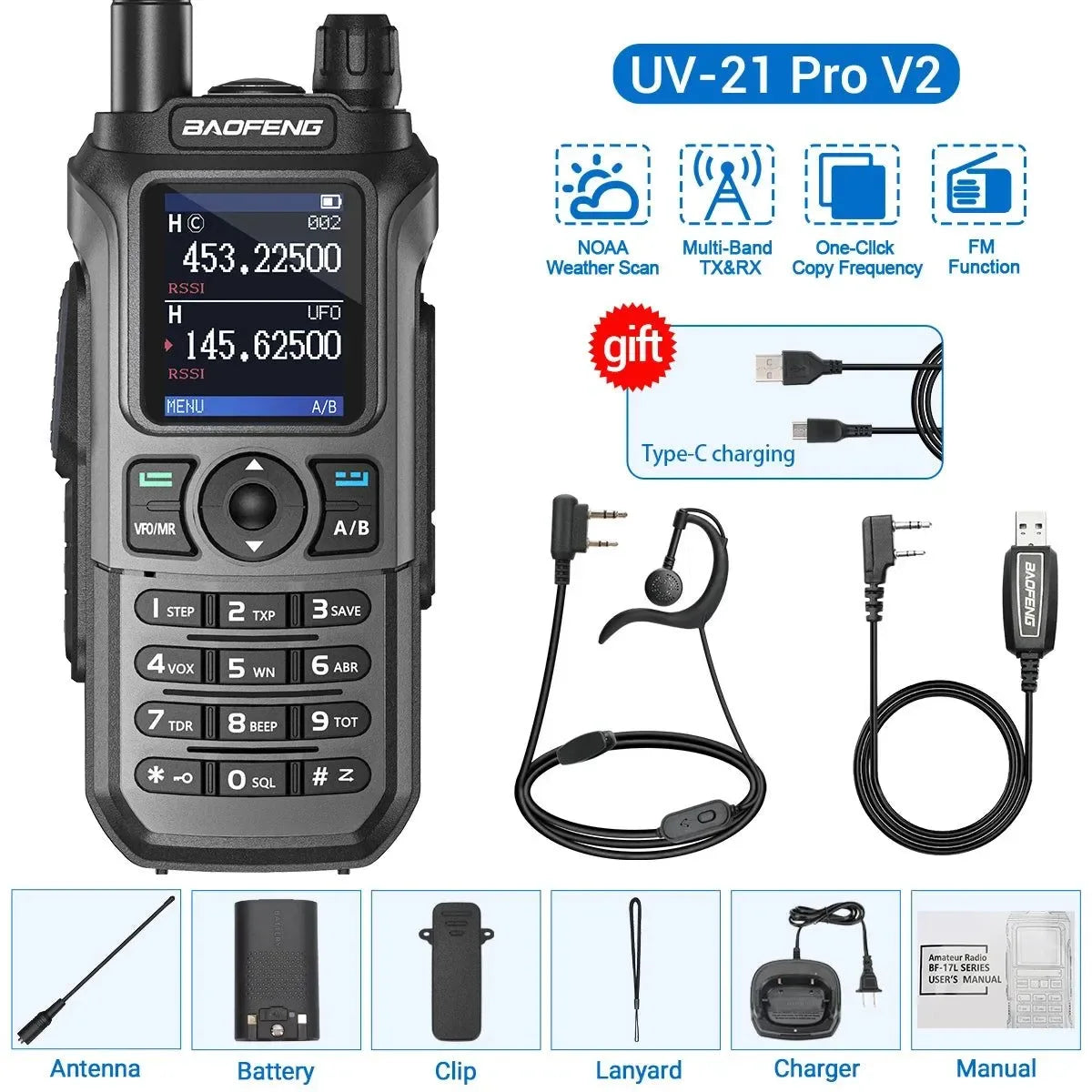 Baofeng UV-21 PRO V2 Walkie Talkie - 16 KM Long Range, TYPE-C Two Way Radio - Trekker Essentials