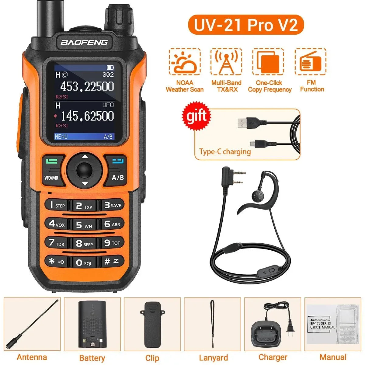 Baofeng UV-21 PRO V2 Walkie Talkie - 16 KM Long Range, TYPE-C Two Way Radio - Trekker Essentials