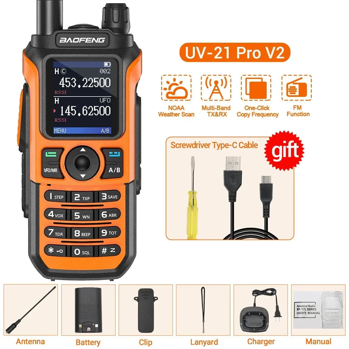 Baofeng UV-21 PRO V2 Walkie Talkie - 16 KM Long Range, TYPE-C Two Way Radio - Trekker Essentials