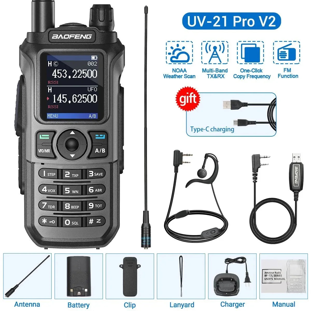 Baofeng UV-21 PRO V2 Walkie Talkie - 16 KM Long Range, TYPE-C Two Way Radio - Trekker Essentials
