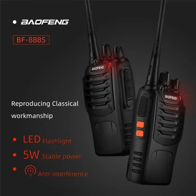 BF-888S UHF Walkie Talkie 2PCS Set - High Power, Channel 16, Flashlight, Portable Two-Way Radio for Children's Toys - Trekker Essentials