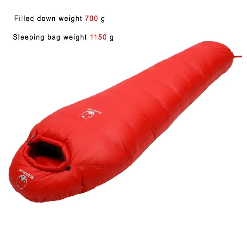 Black Snow Very Warm White Goose Down Filled Adult Mummy Style Sleeping Bag - Winter Thermal, 4 Thickness Options for Camping and Travel - Trekker Essentials