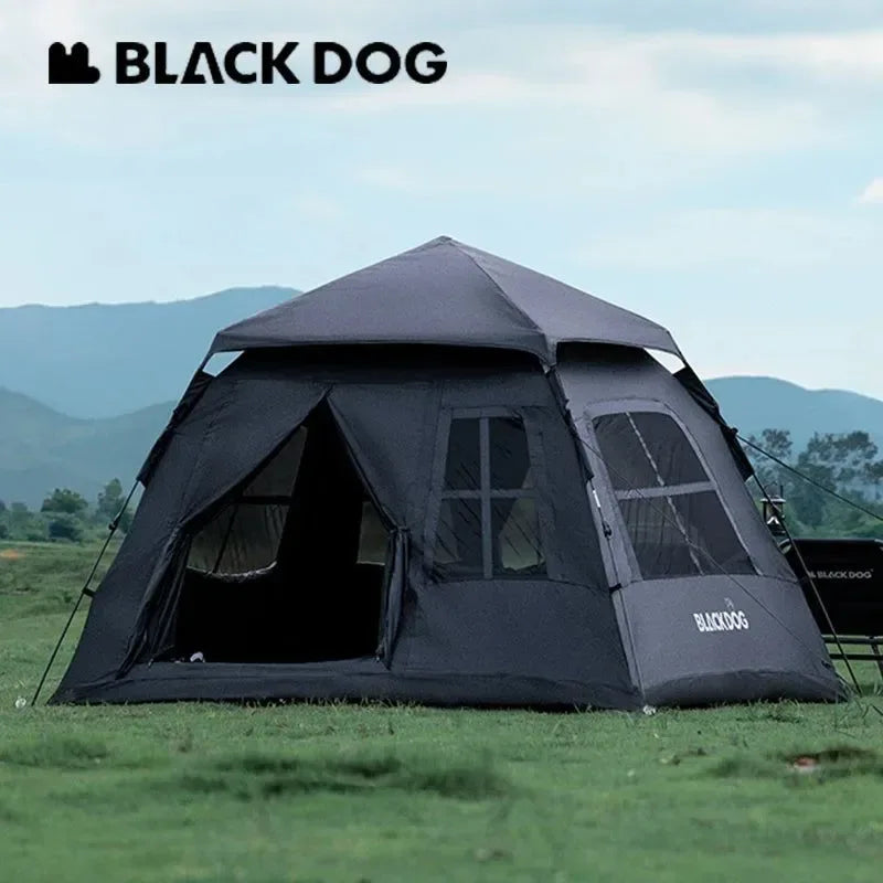 BLACKDOG Automatic Tent with Black Coating, Two Doors, Four Windows - Camping Outdoor Sunscreen Waterproof Quick Opening Tent - Trekker Essentials