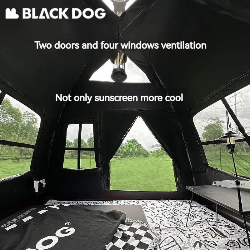 BLACKDOG Automatic Tent with Black Coating, Two Doors, Four Windows - Camping Outdoor Sunscreen Waterproof Quick Opening Tent - Trekker Essentials