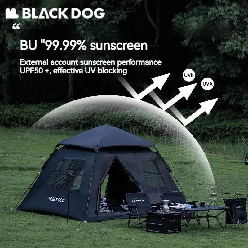 BLACKDOG Automatic Tent with Black Coating, Two Doors, Four Windows - Camping Outdoor Sunscreen Waterproof Quick Opening Tent - Trekker Essentials