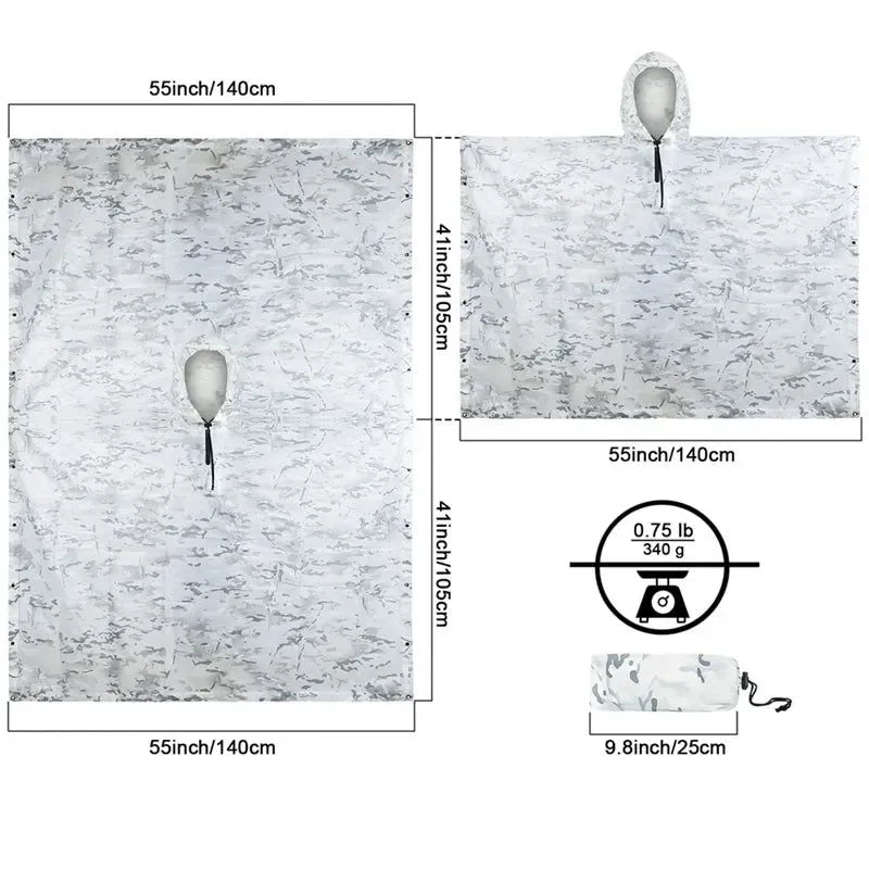 Breathable Camo Poncho - Tactical Raincoat for Camping, Hiking, Hunting, and Birdwatching - Trekker Essentials