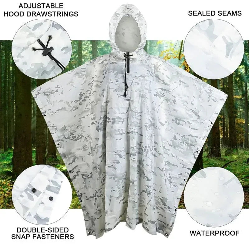 Breathable Camo Poncho - Tactical Raincoat for Camping, Hiking, Hunting, and Birdwatching - Trekker Essentials