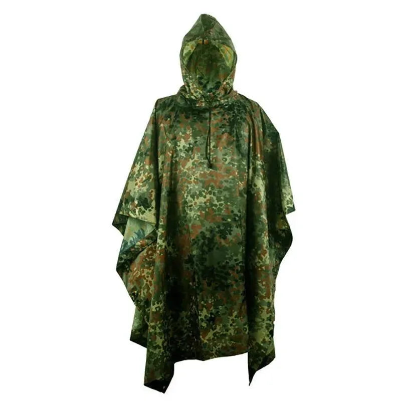 Breathable Camo Poncho - Tactical Raincoat for Camping, Hiking, Hunting, and Birdwatching - Trekker Essentials