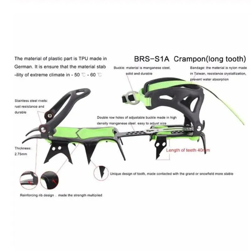 BRS 14 Teeth Ultralight Crampons – Non-Slip Ice Gripper for Hiking and Climbing - Trekker Essentials