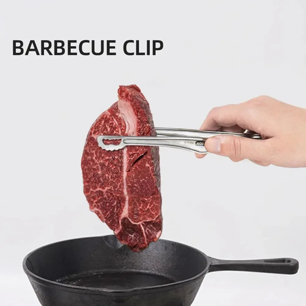 Camping BBQ Clip Stainless Steel - Ultralight Heat-Resistant Reusable Food Tongs for BBQ and Picnic - Trekker Essentials