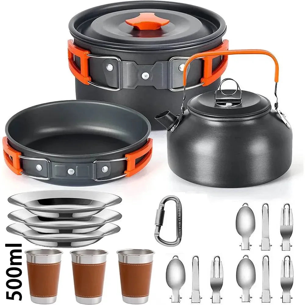 Camping Cooking Set - Outdoor Aluminum Lightweight Cookware Kit for Traveling, Trekking, and Hiking - Trekker Essentials
