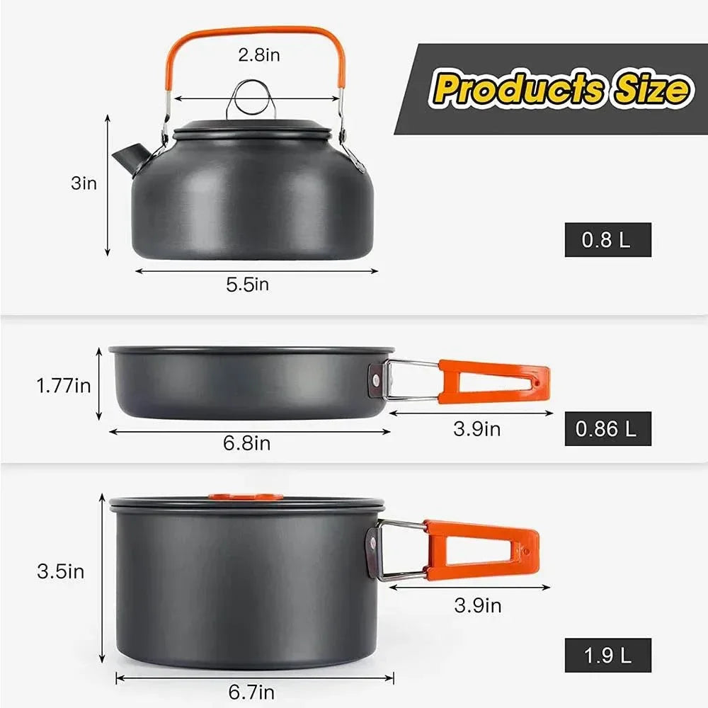 Camping Cooking Set - Outdoor Aluminum Lightweight Cookware Kit for Traveling, Trekking, and Hiking - Trekker Essentials