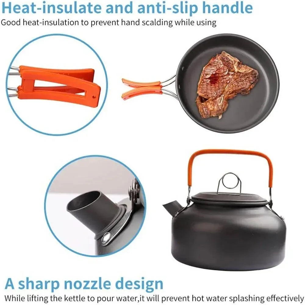 Camping Cooking Set - Outdoor Aluminum Lightweight Cookware Kit for Traveling, Trekking, and Hiking - Trekker Essentials