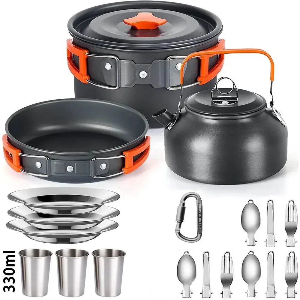 Camping Cooking Set - Outdoor Aluminum Lightweight Cookware Kit for Traveling, Trekking, and Hiking - Trekker Essentials