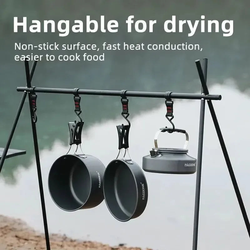 Camping Cookware Set - Portable Outdoor Cooking Kit with Pot, Water Kettle, Pan, and Tableware for Hiking and Picnics - Trekker Essentials