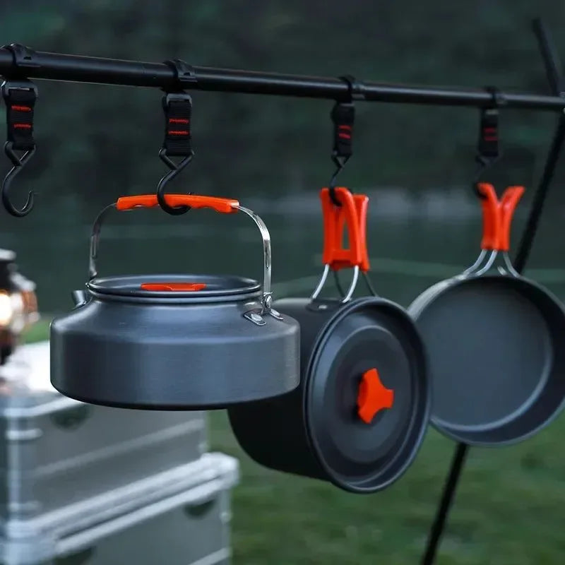 Camping Cookware Set | Portable Aluminum Outdoor Tableware Cookset | Cooking Kit with Pan, Bowl, Kettle, and Pot for Hiking, BBQ, and Picnic - Trekker Essentials