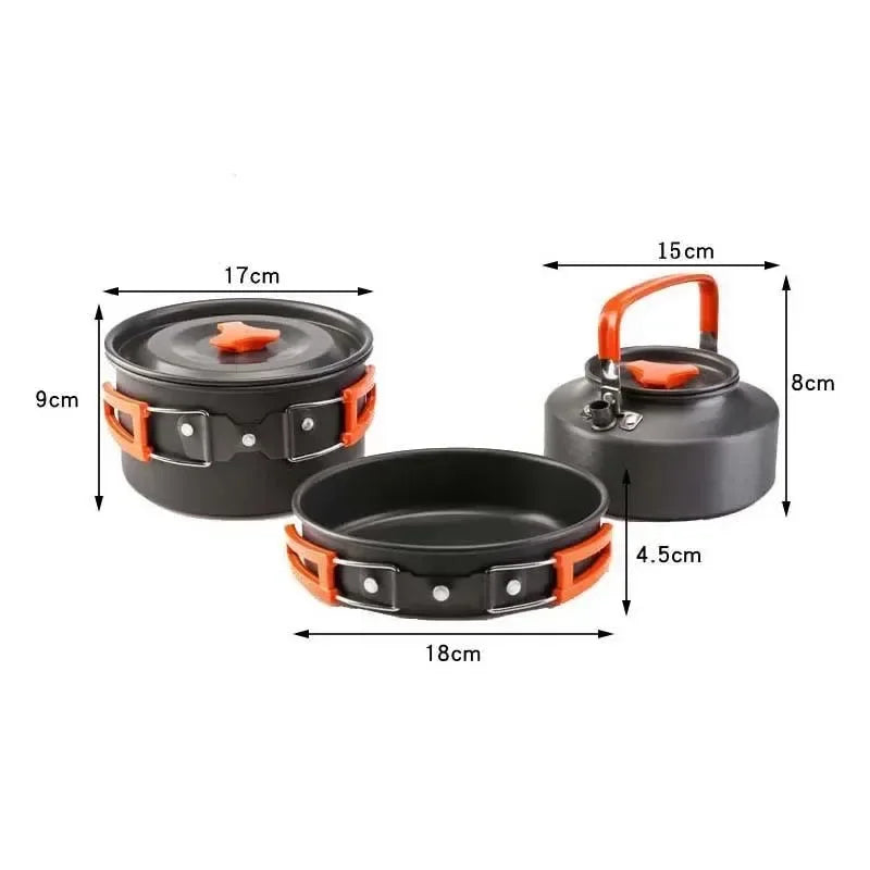 Camping Cookware Set | Portable Aluminum Outdoor Tableware Cookset | Cooking Kit with Pan, Bowl, Kettle, and Pot for Hiking, BBQ, and Picnic - Trekker Essentials
