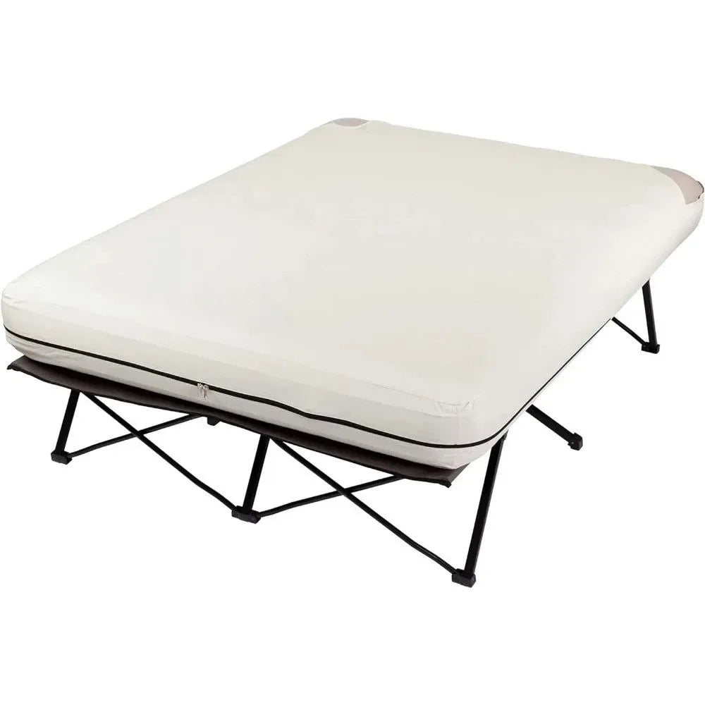 Camping Cot & Air Mattress Combo - Folding Camp Bed with Side Table and Battery-Operated Pump - Trekker Essentials