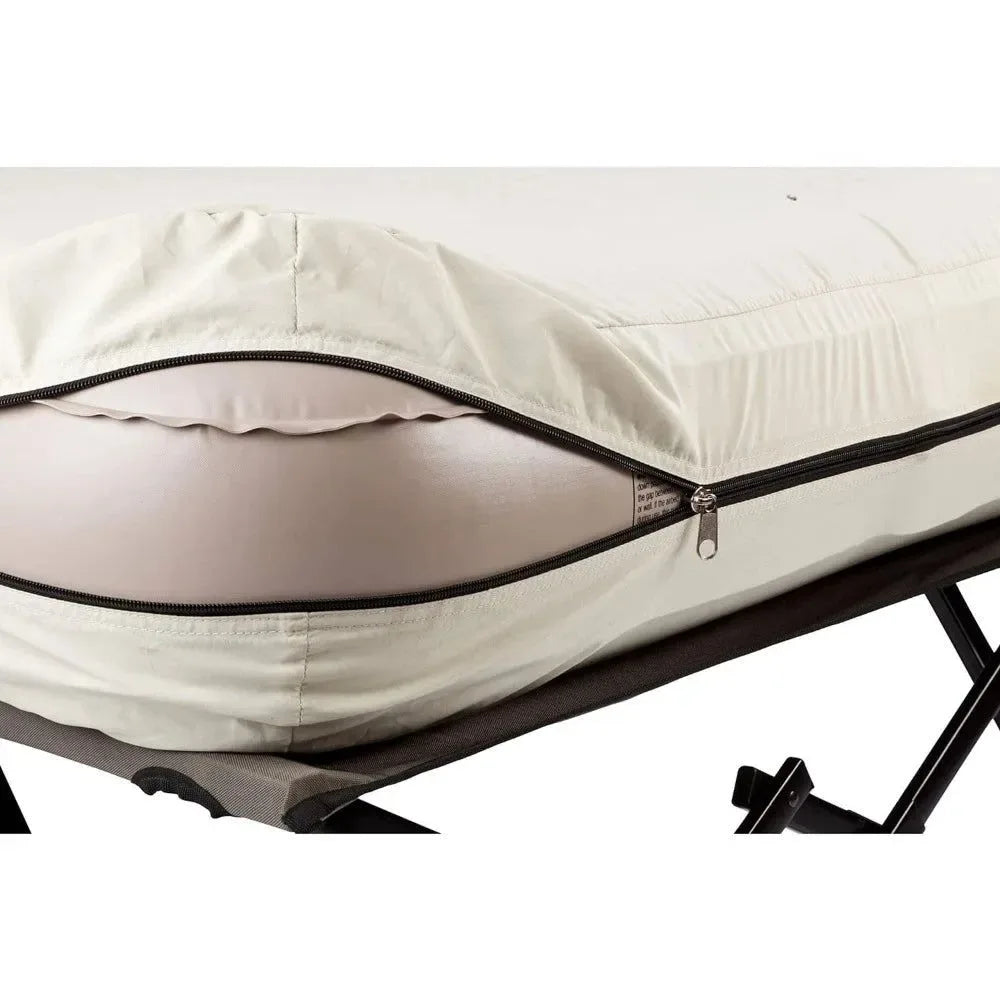 Camping Cot & Air Mattress Combo - Folding Camp Bed with Side Table and Battery-Operated Pump - Trekker Essentials