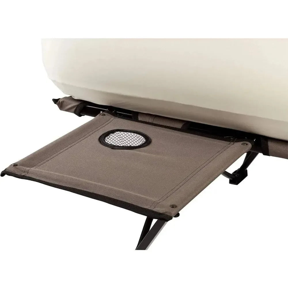 Camping Cot & Air Mattress Combo - Folding Camp Bed with Side Table and Battery-Operated Pump - Trekker Essentials