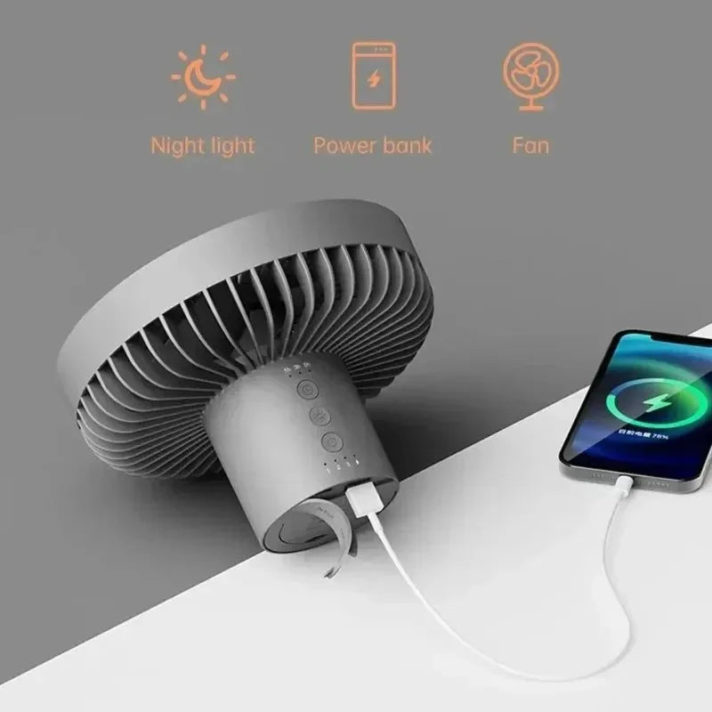 Camping Fan 10000mAh Rechargeable Desktop Portable Air Circulator - Wireless Ceiling Electric Fan with Power Bank LED Light Tripod - Trekker Essentials