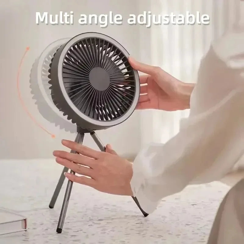 Camping Fan 10000mAh Rechargeable Desktop Portable Air Circulator - Wireless Ceiling Electric Fan with Power Bank LED Light Tripod - Trekker Essentials