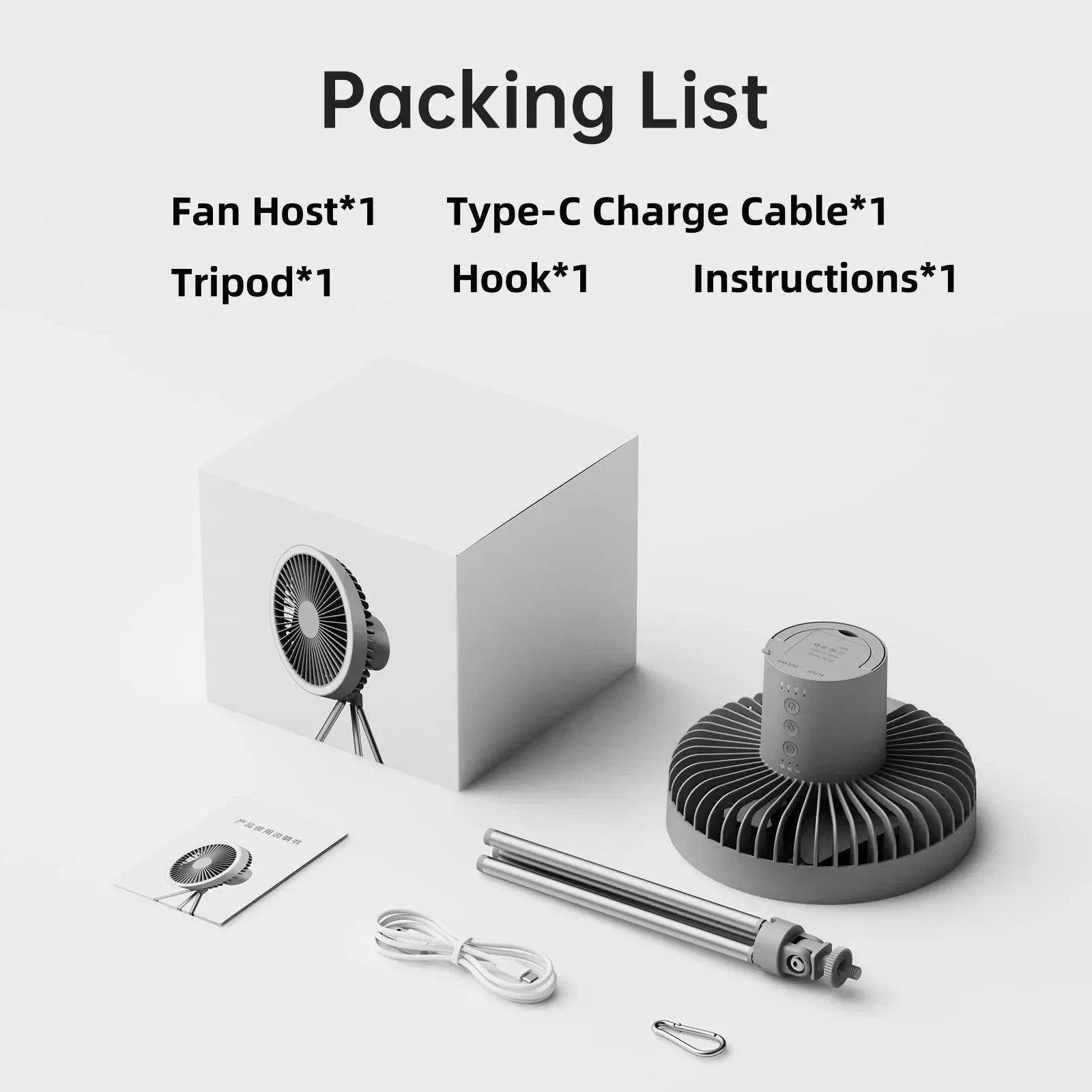 Camping Fan 10000mAh Rechargeable Desktop Portable Air Circulator - Wireless Ceiling Electric Fan with Power Bank LED Light Tripod - Trekker Essentials