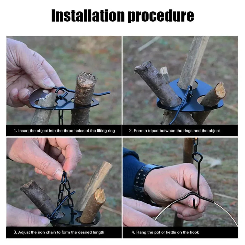 Camping Hanging Tripod with Bag: Multifunctional Steel Rack for Outdoor Cooking and Bonfires - Trekker Essentials