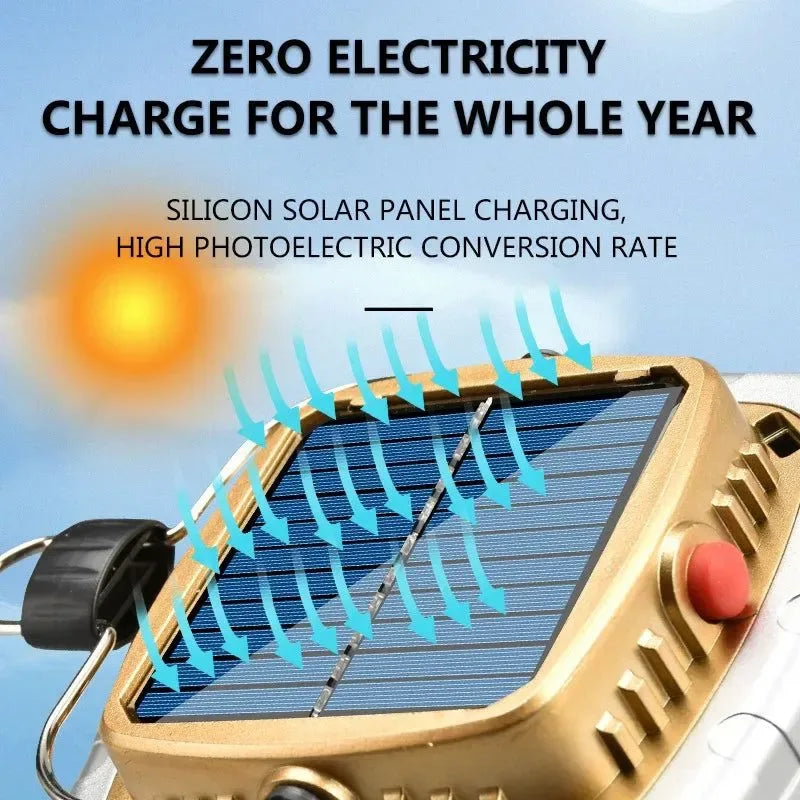 Camping Lanterns COB Solar Tent Lamp - Portable USB Rechargeable Battery Hanging Hook Light - Trekker Essentials