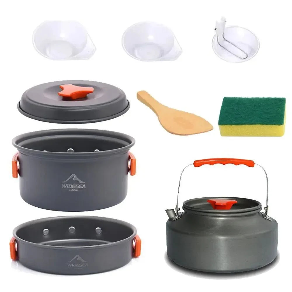 Camping Tableware Outdoor Cookware Set - Pots, Tourist Dishes, Bowler, Kitchen Equipment, Gear Utensils for Hiking, Picnic, and Travel - Trekker Essentials