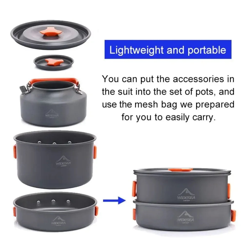 Camping Tableware Outdoor Cookware Set - Pots, Tourist Dishes, Bowler, Kitchen Equipment, Gear Utensils for Hiking, Picnic, and Travel - Trekker Essentials