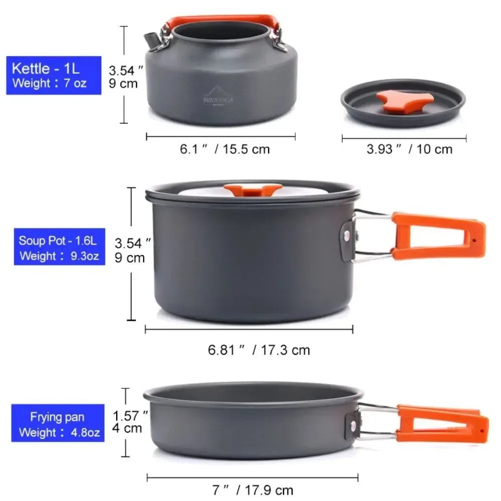 Camping Tableware Outdoor Cookware Set - Pots, Tourist Dishes, Bowler, Kitchen Equipment, Gear Utensils for Hiking, Picnic, and Travel - Trekker Essentials