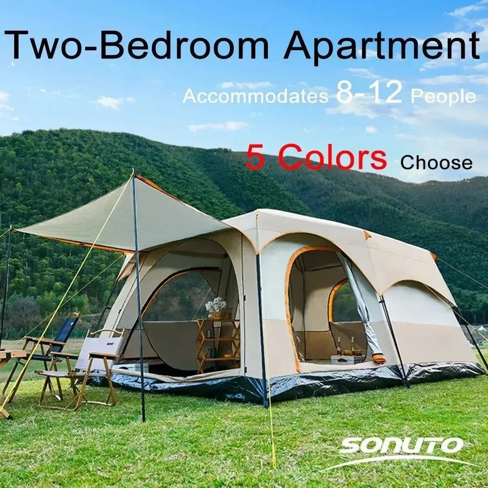 Camping Tent 3-12 Person Double Layers: Oversize, Rainproof Outdoor Family Camp Tour Equipment - Trekker Essentials