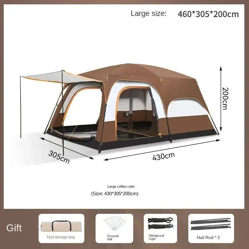 Camping Tent 3-12 Person Double Layers: Oversize, Rainproof Outdoor Family Camp Tour Equipment - Trekker Essentials