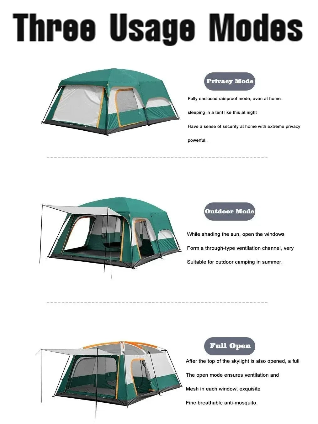 Camping Tent 3-12 Person Double Layers: Oversize, Rainproof Outdoor Family Camp Tour Equipment - Trekker Essentials