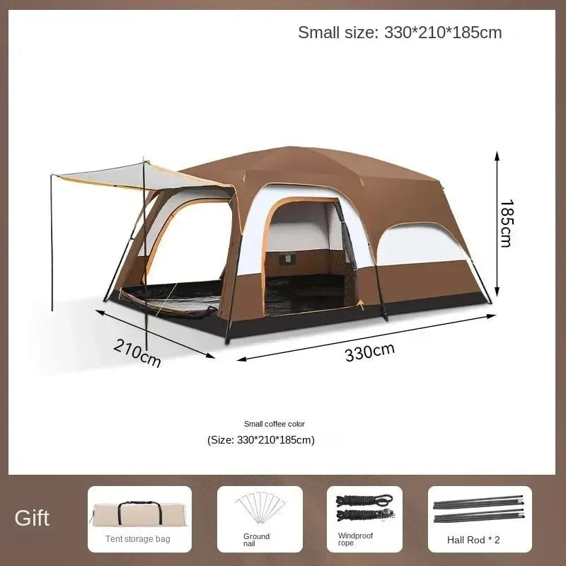 Camping Tent 3-12 Person Double Layers: Oversize, Rainproof Outdoor Family Camp Tour Equipment - Trekker Essentials