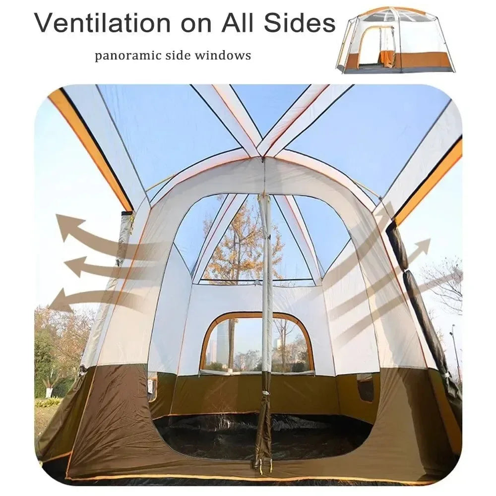 Camping Tent 3-12 Person Double Layers: Oversize, Rainproof Outdoor Family Camp Tour Equipment - Trekker Essentials