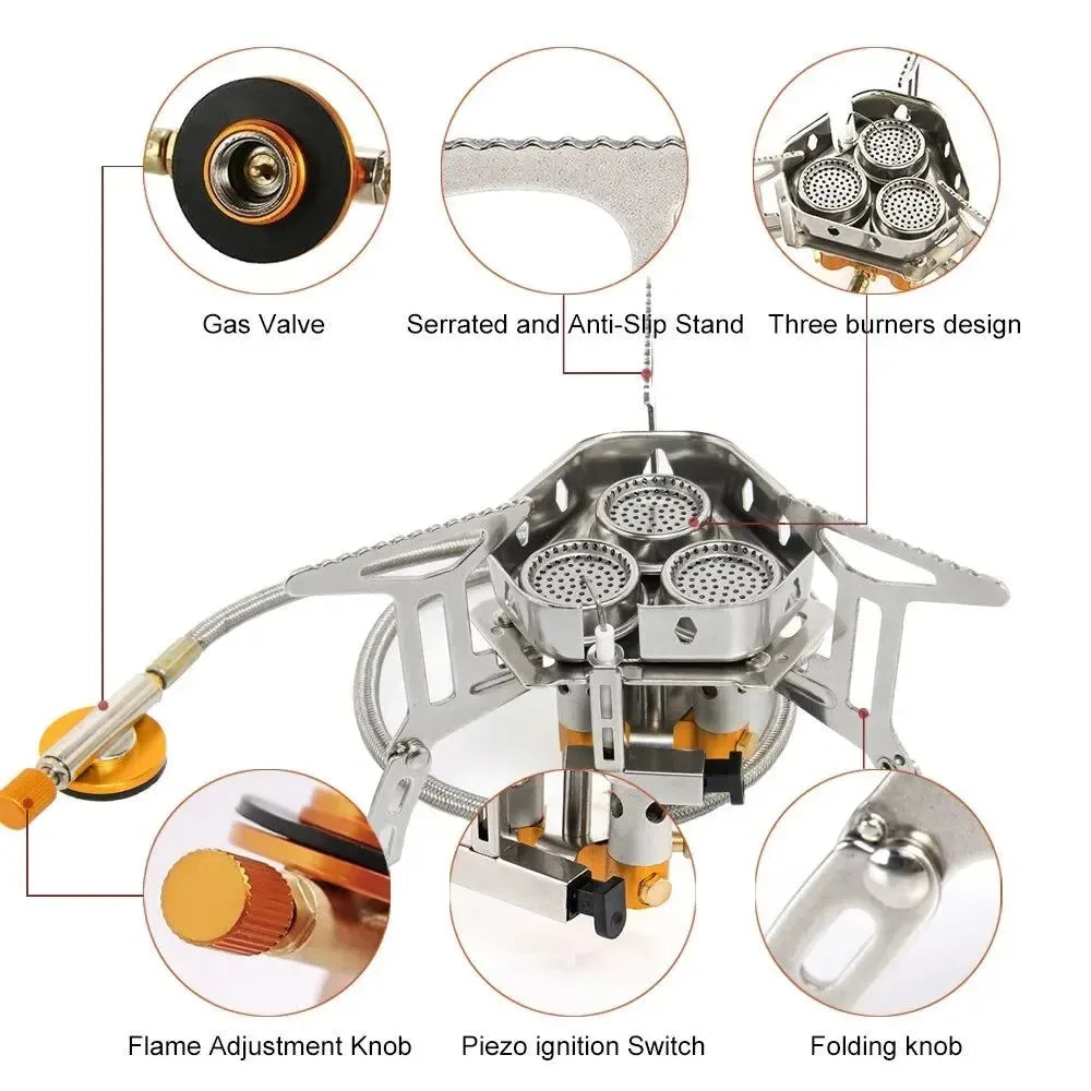 Camping Tourist Burner Big Power Gas Stove - Portable Furnace for Picnic, Barbecue, and Outdoor Recreation - Trekker Essentials
